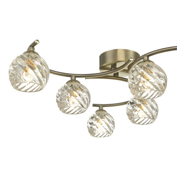 Nakita 6 Light Semi Flush Antique Brass With Twisted Open Glass - Image 2