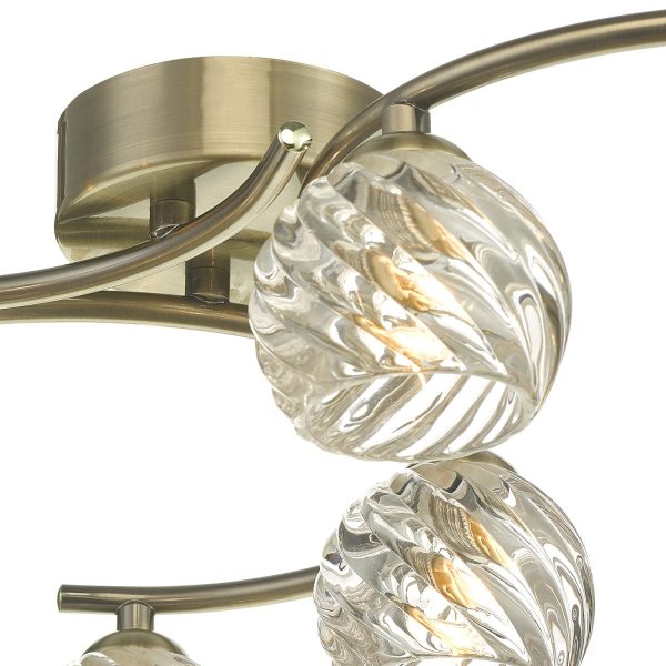 Nakita 6 Light Semi Flush Antique Brass With Twisted Open Glass - Image 5