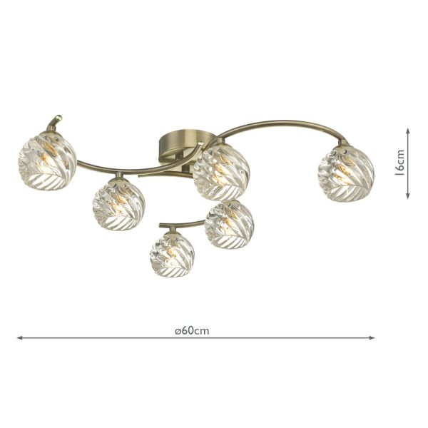 Nakita 6 Light Semi Flush Antique Brass With Twisted Open Glass - Image 7