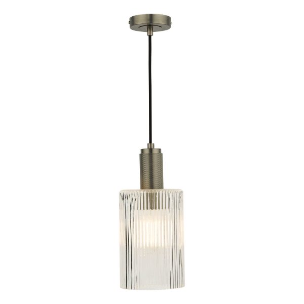 Nikolas Pendant Antique Nickel Ribbed Cylinder Glass