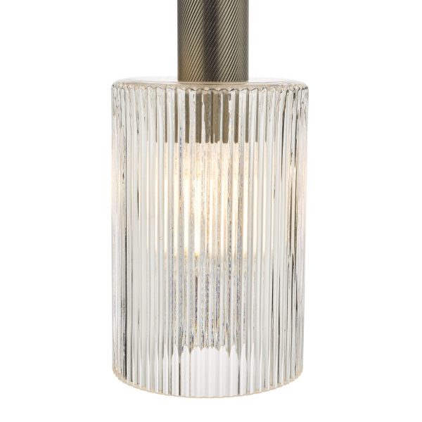 Nikolas Pendant Antique Nickel Ribbed Cylinder Glass - Image 2