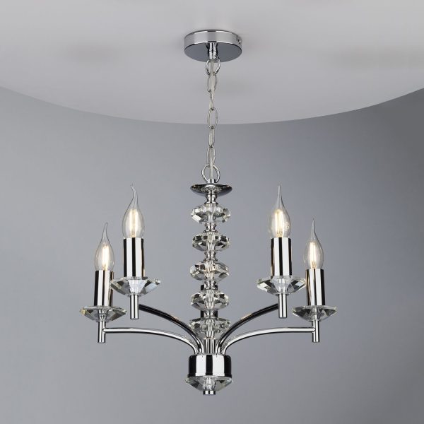 Oleana 5 Light Pendant Polished Chrome Crystal - Image 4