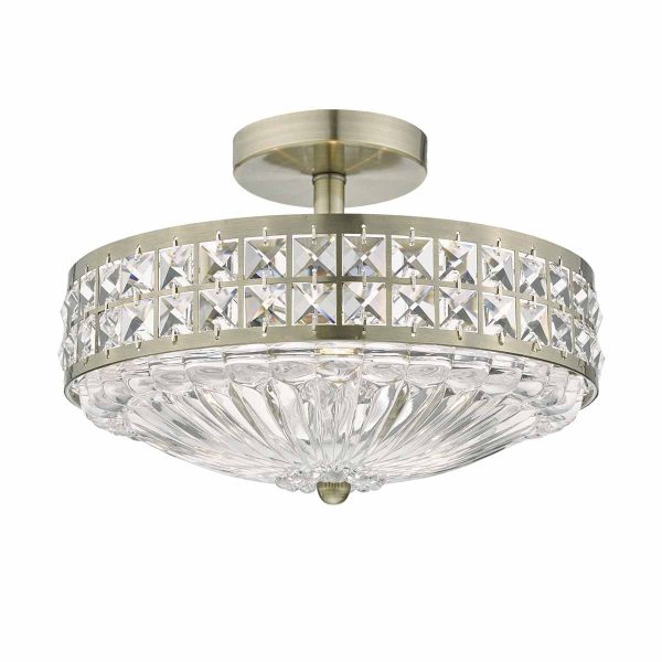 Olona 3L Light Semi Flush Antique Brass Crystal Beads and Glass Diffuser - Image 4