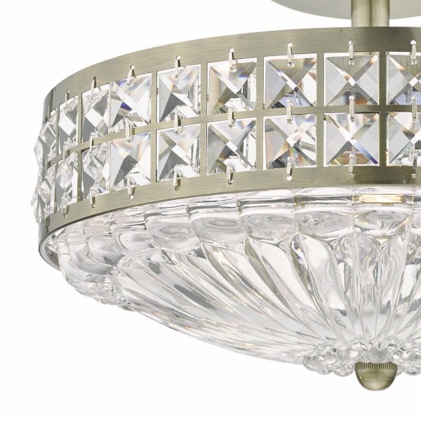 Olona 3L Light Semi Flush Antique Brass Crystal Beads and Glass Diffuser - Image 3