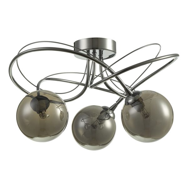 Onawa 3 Light Semi Flush Polished Chrome With Smoked Glass - Image 2