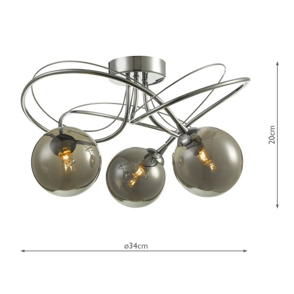 Onawa 3 Light Semi Flush Polished Chrome With Smoked Glass - Image 7