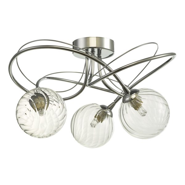 Onawa 3 Light Semi Flush Polished Chrome With Twisted Closed Glass - Image 2