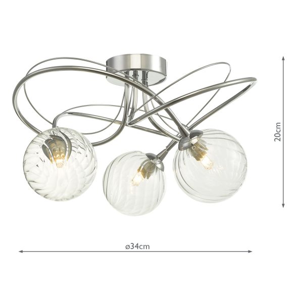 Onawa 3 Light Semi Flush Polished Chrome With Twisted Closed Glass - Image 7