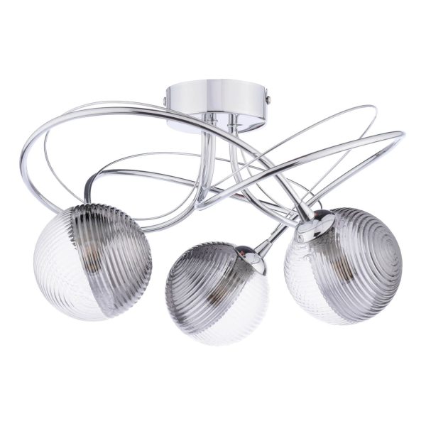 Onawa 3 Light Semi-Flush Polished Chrome & Smoked/Clear Ribbed Glass - Image 2