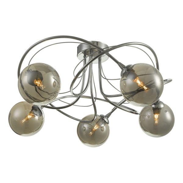 Onawa 5 Light Semi Flush Polished Chrome With Smoked Glass