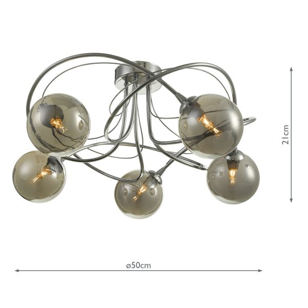 Onawa 5 Light Semi Flush Polished Chrome With Smoked Glass - Image 6