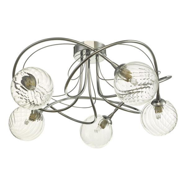 Onawa 5 Light Semi Flush Polished Chrome With Twisted Closed Glass - Image 2