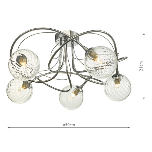 Onawa 5 Light Semi Flush Polished Chrome With Twisted Closed Glass - Image 6