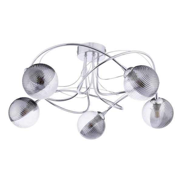 Onawa 5 Light Semi-Flush Polished Chrome & Smoked/Clear Ribbed Glass - Image 2