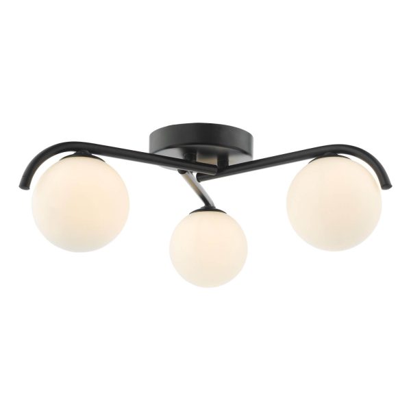 Orlena 3 Light Semi-Flush Matt Black and Opal Glass