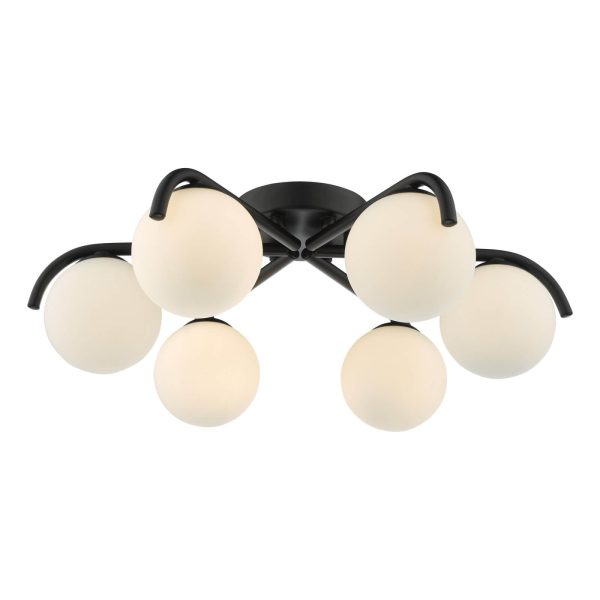 Orlena 6 Light Semi-Flush Matt Black and Opal Glass