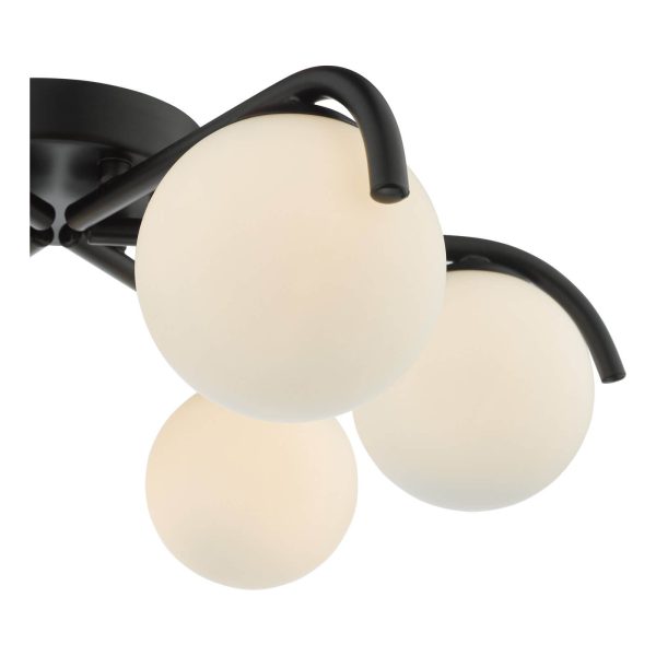 Orlena 6 Light Semi-Flush Matt Black and Opal Glass - Image 4