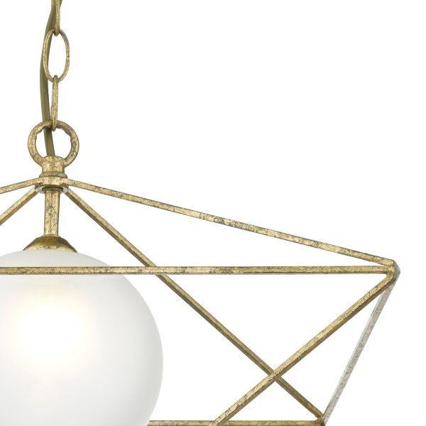 Orsini 1 Light Pendant Antique Gold Opal Glass Shade - Image 2