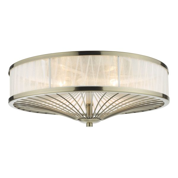 Oslo 3 Light Flush Ceiling Light Antique Brass - Image 3