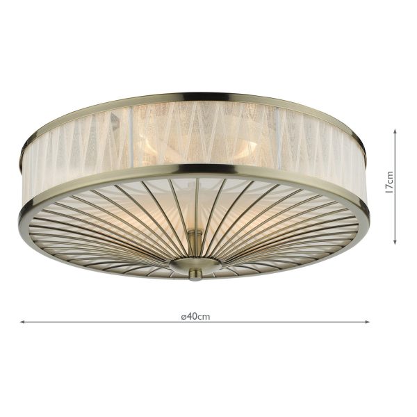 Oslo 3 Light Flush Ceiling Light Antique Brass - Image 9