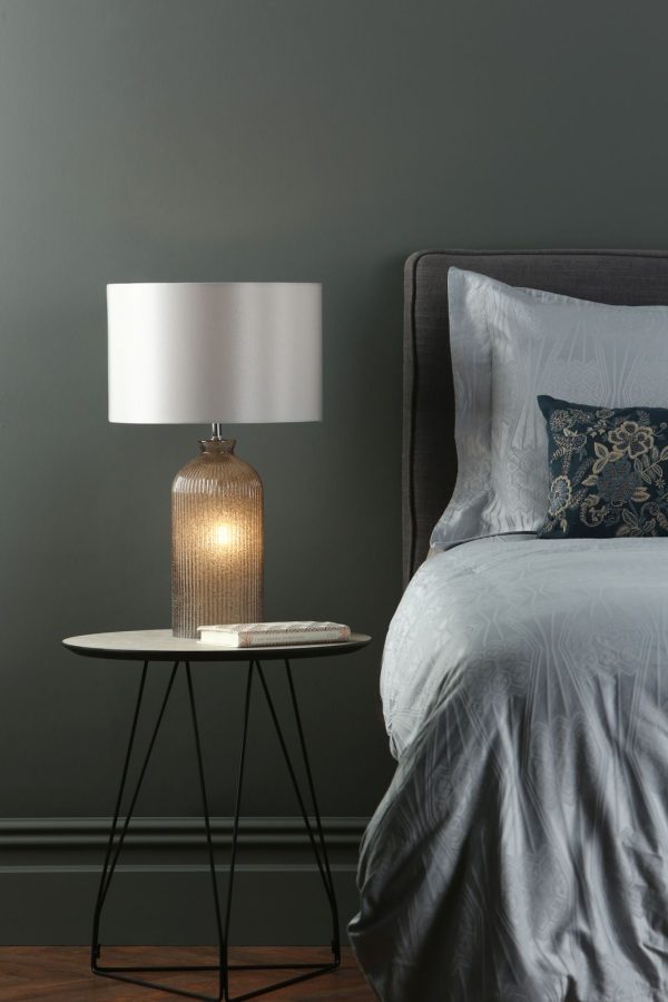 Pamplona Table Lamp Grey C/W Grey Faux Silk Shade - Image 4