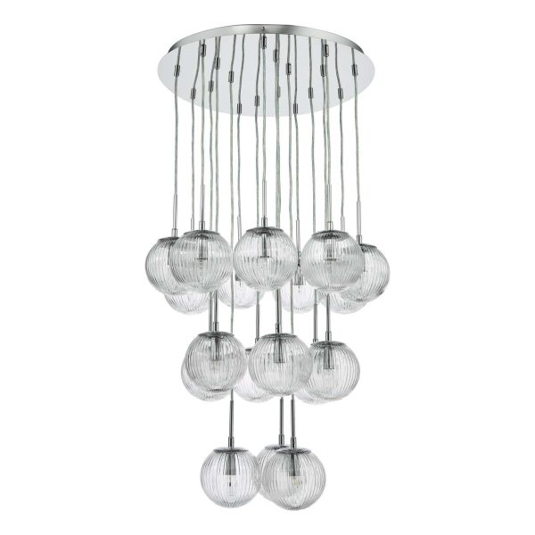 Pelagia 18 Light Cluster Pendant Polished Chrome Ribbed Glass - Image 2