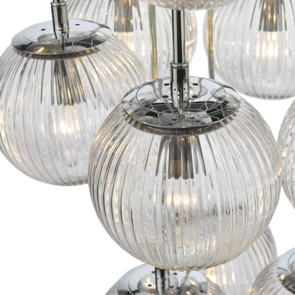 Pelagia 18 Light Cluster Pendant Polished Chrome Ribbed Glass - Image 3