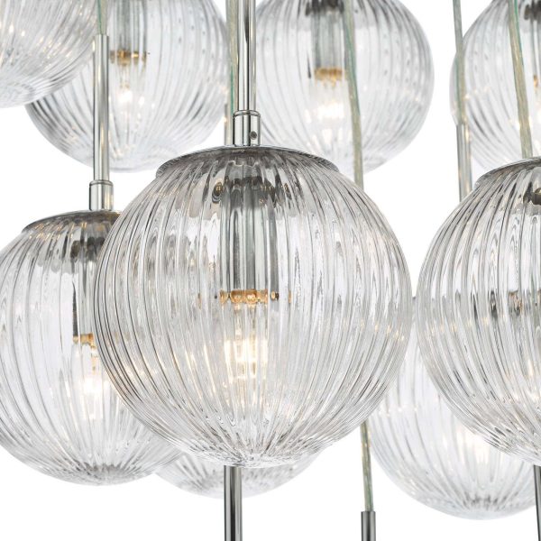 Pelagia 18 Light Cluster Pendant Polished Chrome Ribbed Glass - Image 4