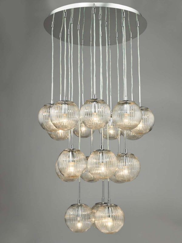 Pelagia 18 Light Cluster Pendant Polished Chrome Ribbed Glass - Image 5