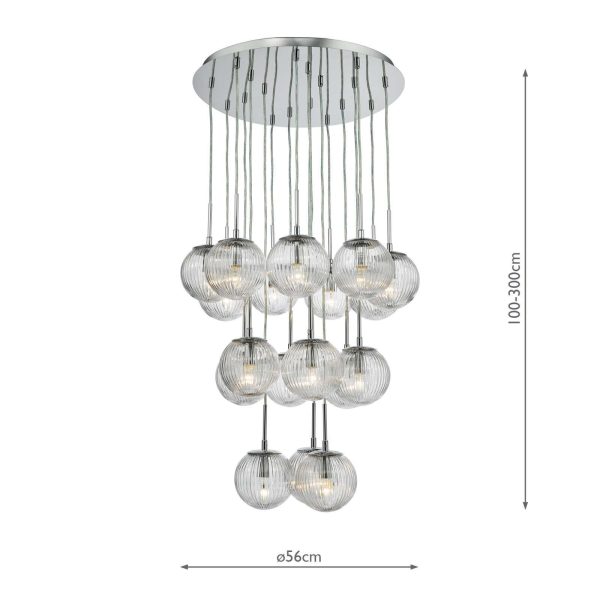 Pelagia 18 Light Cluster Pendant Polished Chrome Ribbed Glass - Image 10