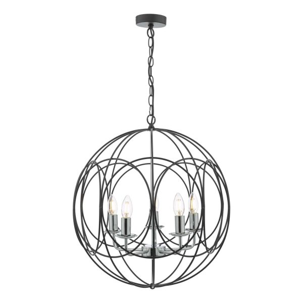 Phoenix 5 Light Pendant Matt Black With Polished Chrome Detail