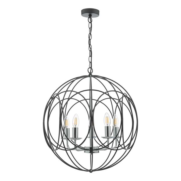 Phoenix 5 Light Pendant Matt Black With Polished Chrome Detail - Image 2