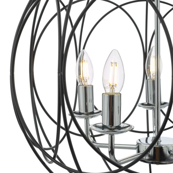 Phoenix 5 Light Pendant Matt Black With Polished Chrome Detail - Image 3