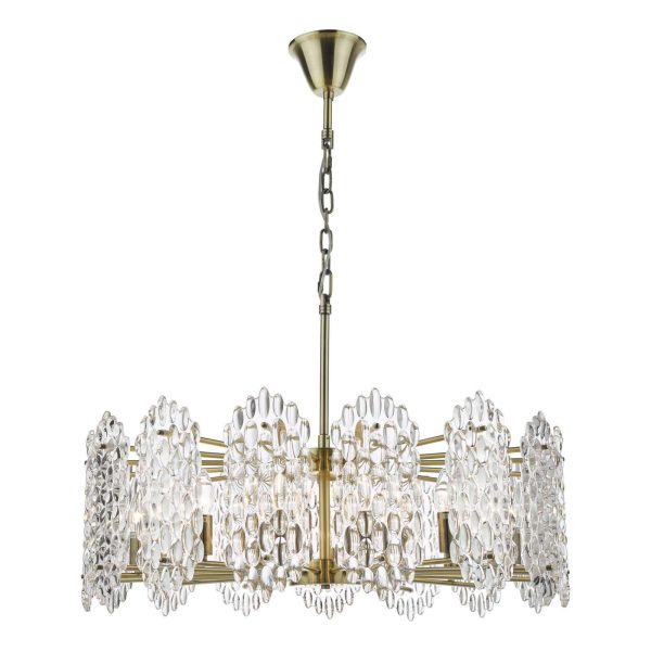 Porthos 15 Light Pendant Antique Brass Glass