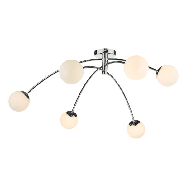 Puglia 6 Light Semi Flush Ceiling Light Polished Chrome Opal Glass