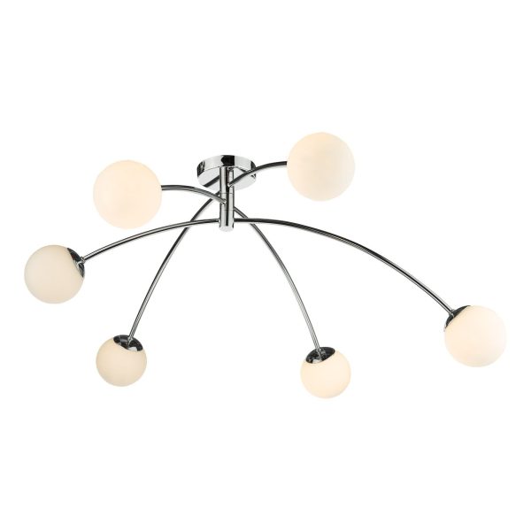 Puglia 6 Light Semi Flush Ceiling Light Polished Chrome Opal Glass - Image 5