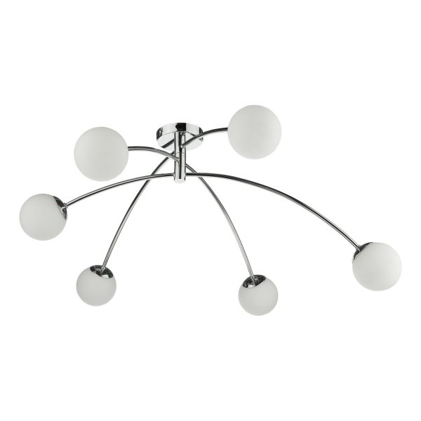 Puglia 6 Light Semi Flush Ceiling Light Polished Chrome Opal Glass - Image 6