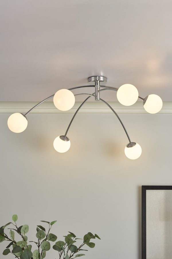 Puglia 6 Light Semi Flush Ceiling Light Polished Chrome Opal Glass - Image 9