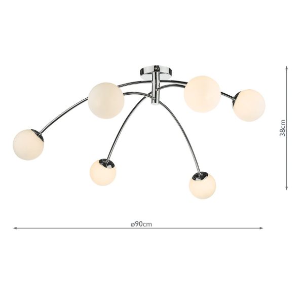 Puglia 6 Light Semi Flush Ceiling Light Polished Chrome Opal Glass - Image 10