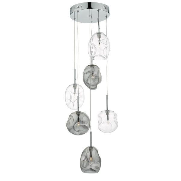 Quinn 6 Light Cluster Pendant Smoked & Clear Glass - Image 4