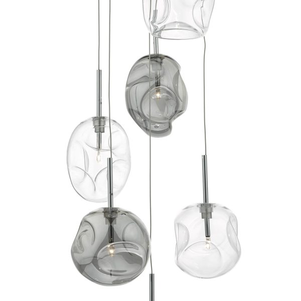 Quinn 6 Light Cluster Pendant Smoked & Clear Glass - Image 2