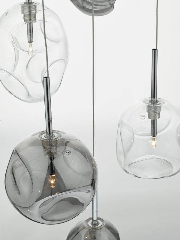 Quinn 6 Light Cluster Pendant Smoked & Clear Glass - Image 5