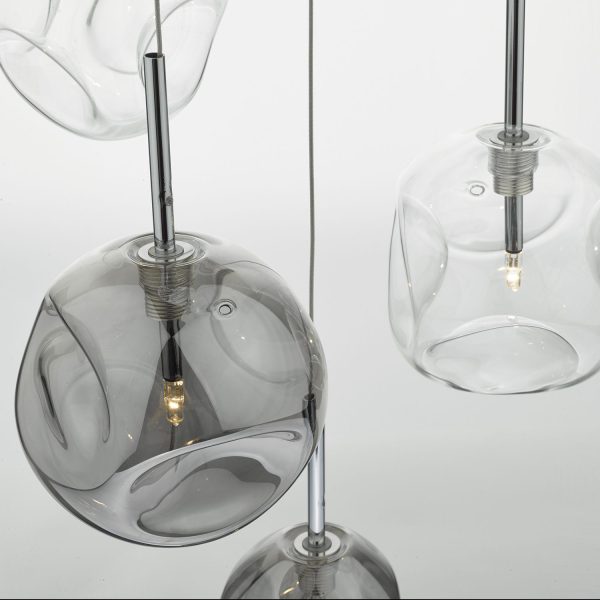 Quinn 6 Light Cluster Pendant Smoked & Clear Glass