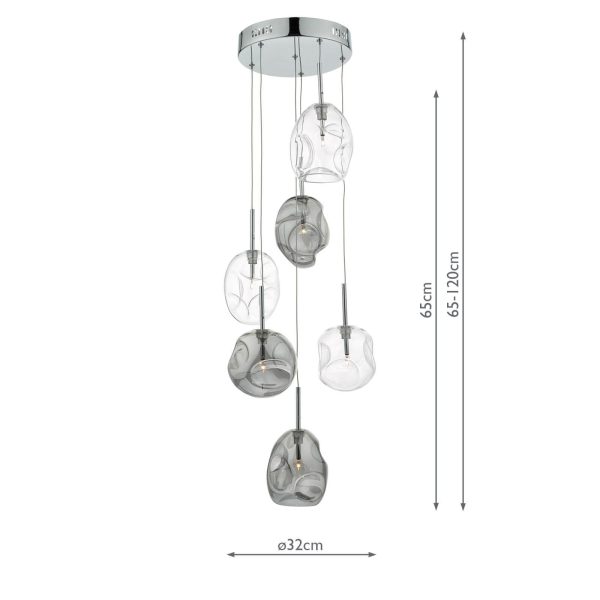 Quinn 6 Light Cluster Pendant Smoked & Clear Glass - Image 7