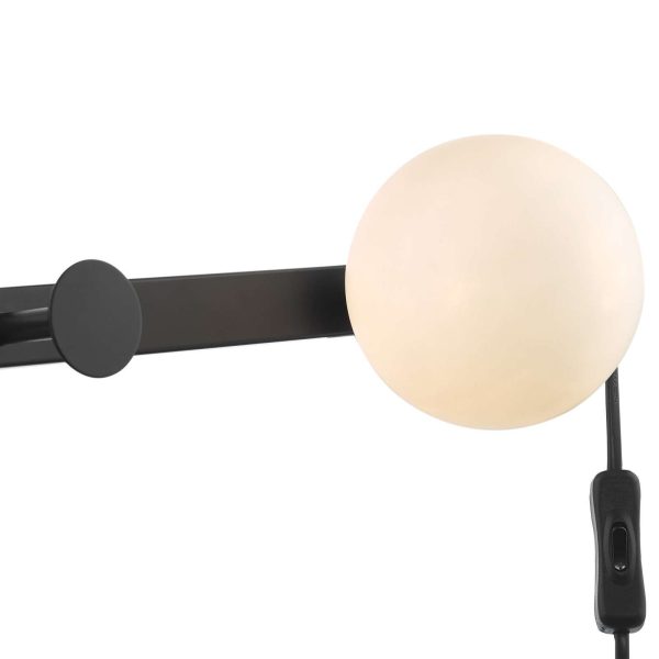 Rack Wall Light & Coat Hook Matt Black Opal Glass - Plug in - Image 3