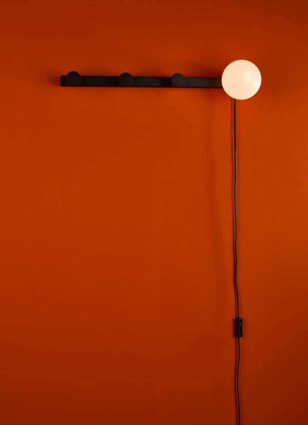 Rack Wall Light & Coat Hook Matt Black Opal Glass - Plug in - Image 5