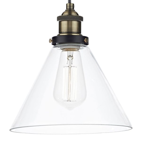 Ray 1 Light Pendant Antique Brass Clear