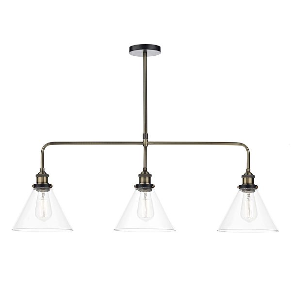 Ray 3 Light Bar Pendant Antique Brass Clear - Image 4