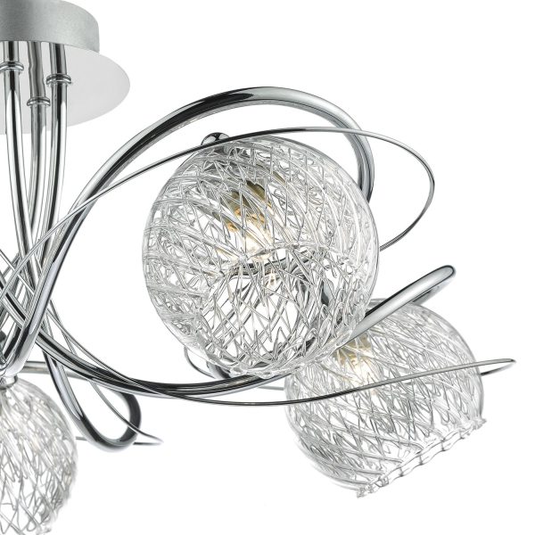 Rehan 5 Light Semi Flush Decorative Glass Polished Chrome Frame