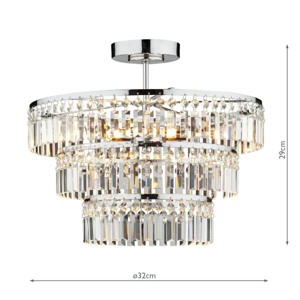 Rowena 3 Light 3 Tier Semi Flush Polished Chrome - Image 5